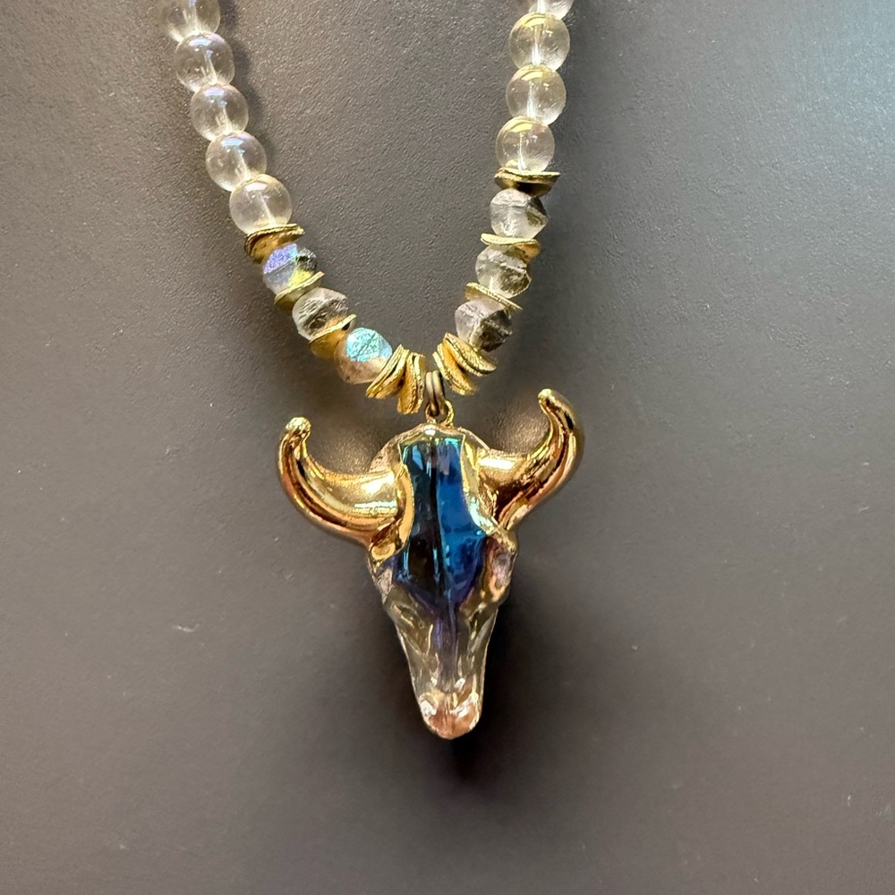 Gold Plated Iridescent Bull Pendant Necklace